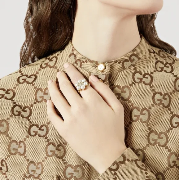 Auth Gucci Pearl Double GG Ring - Picture 3 of 9